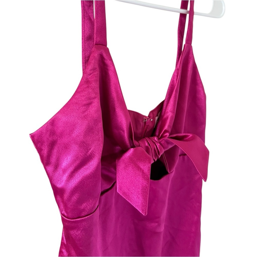REVOLVE Hot Pink Satin Mini Dress with Front Tie - Picture 4 of 8